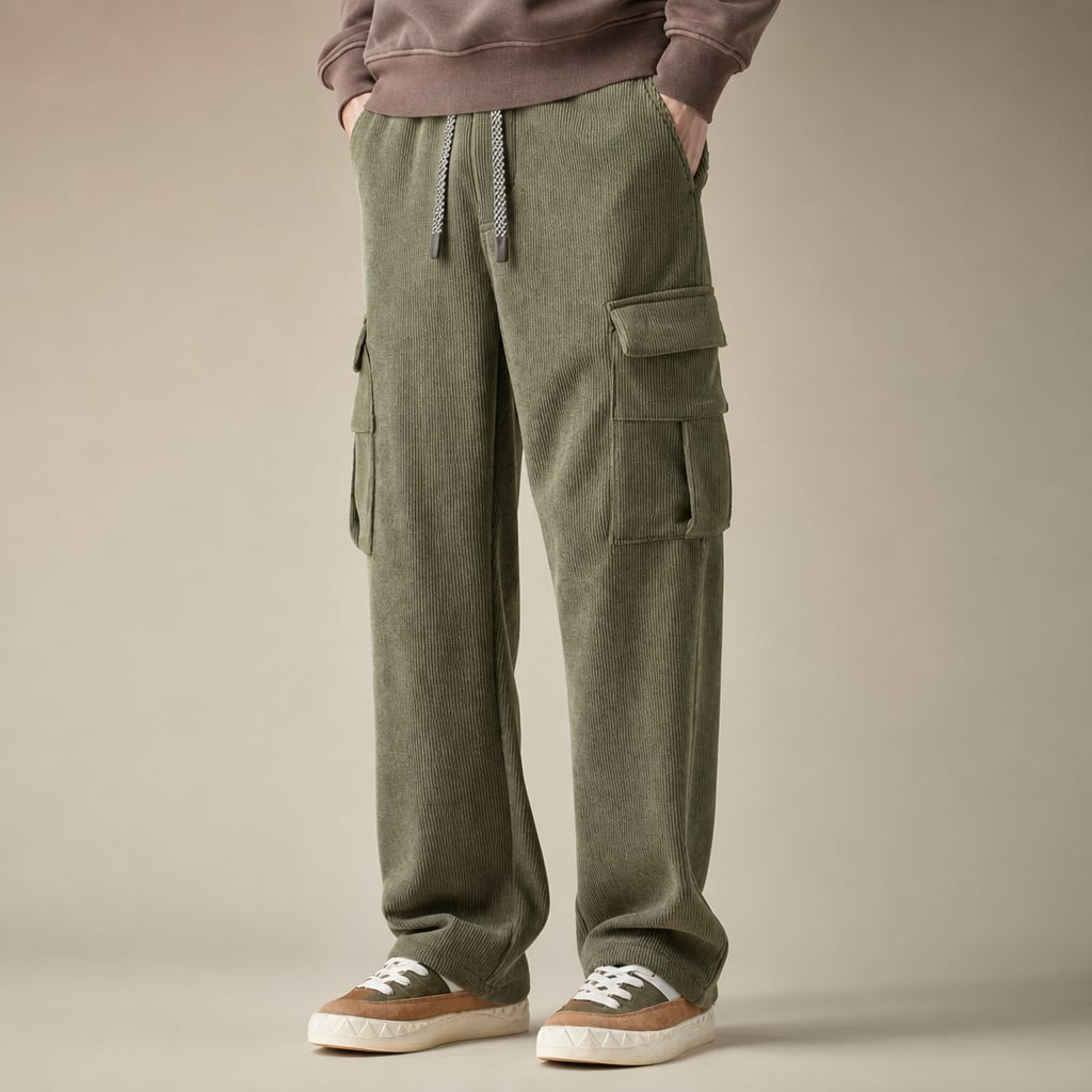 Cargo Pants Stretch Waist Multi-Pocket Green – Product Photo