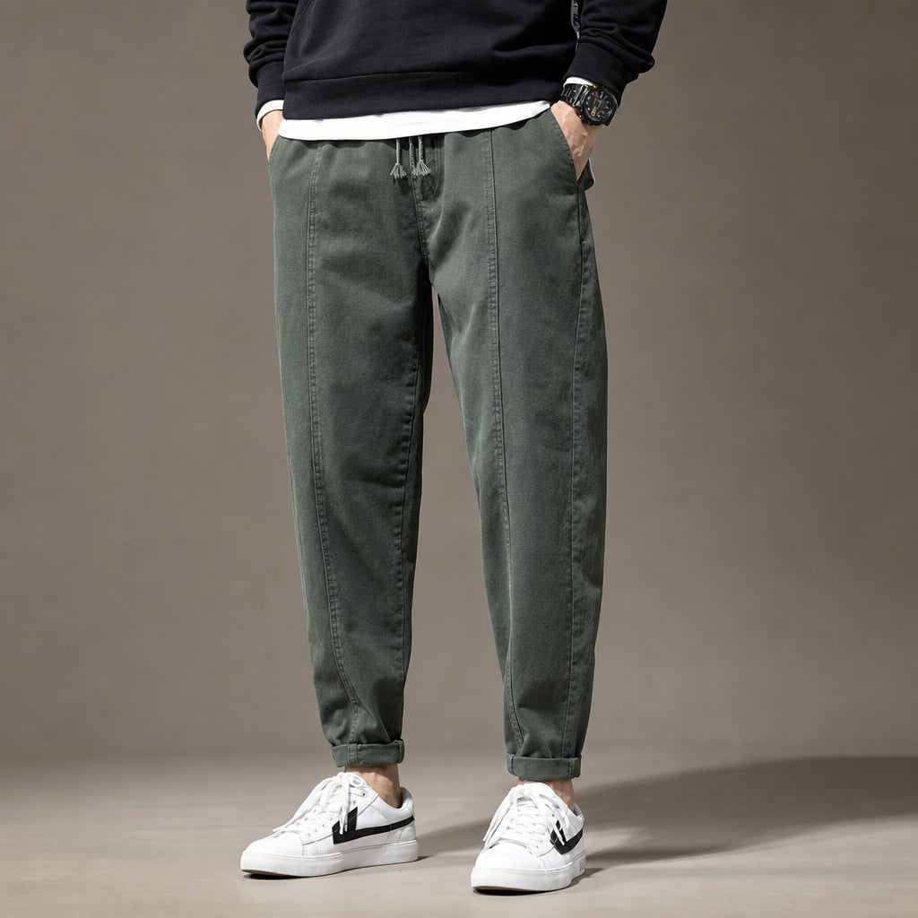 Tapered Cargo Pants Drawstring Waist Relaxed Fit Army Green – Product Photo