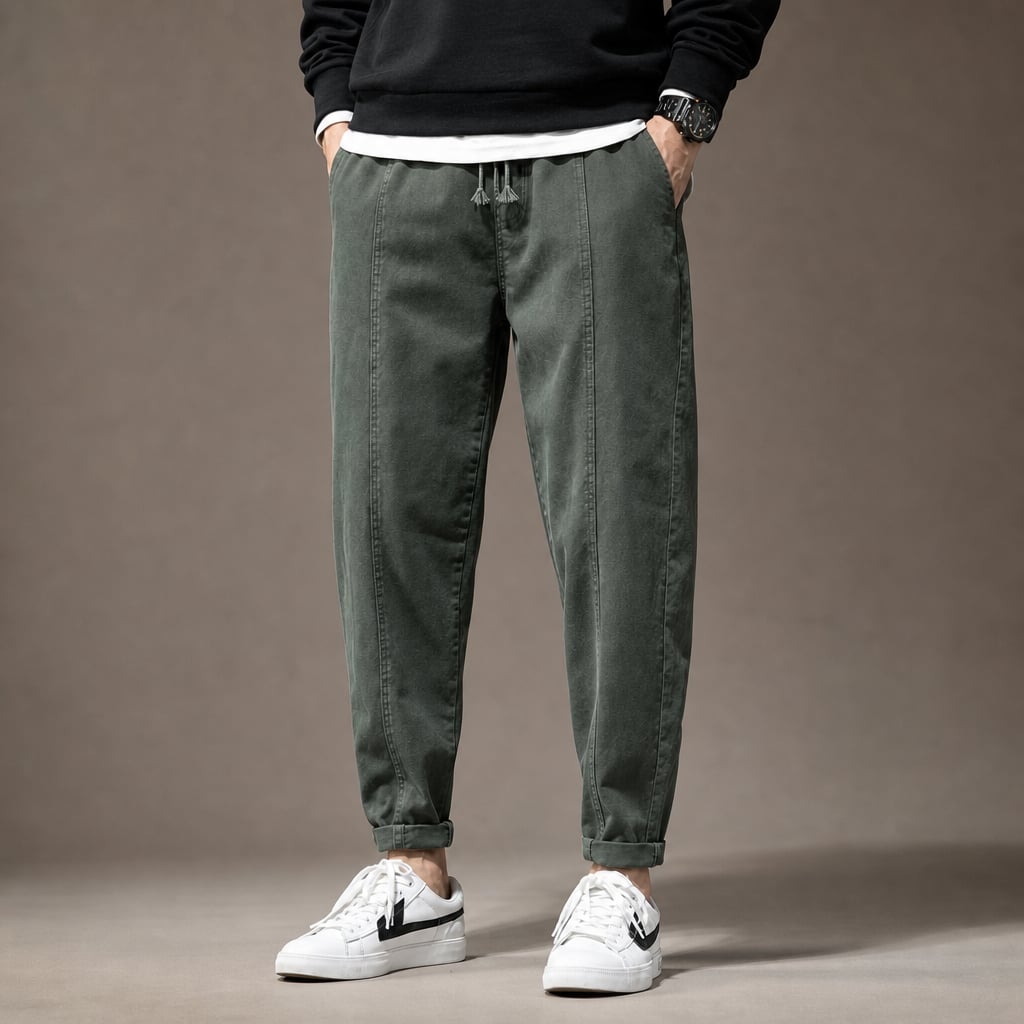 Tapered Cargo Pants Drawstring Waist Relaxed Fit in Army Green – Tarlano Premium Menswear
