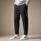 Tapered Cargo Pants Drawstring Waist Relaxed Fit Black – Side Angle View