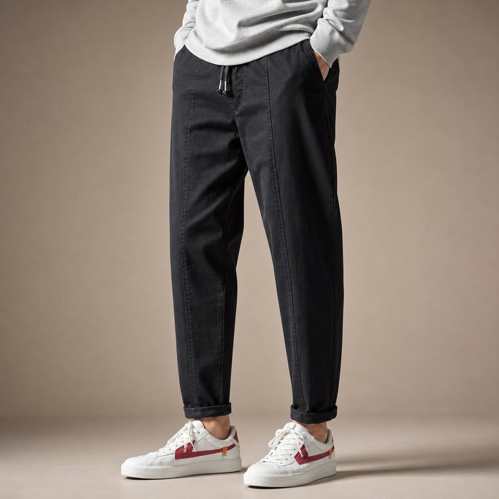 Tapered Cargo Pants Drawstring Waist Relaxed Fit Black – Side Angle View