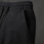Tapered Cargo Pants Drawstring Waist Relaxed Fit Black – Fabric and Detail Close-Up