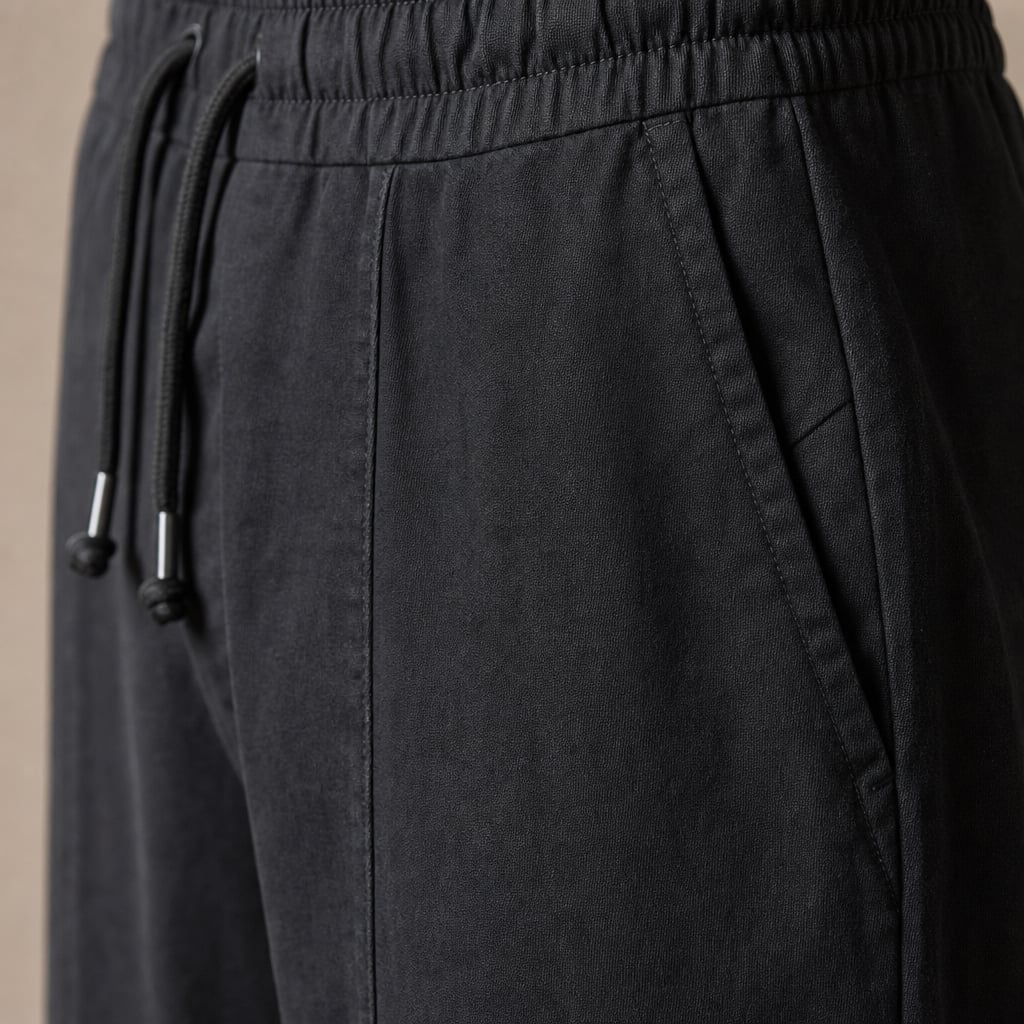 Tapered Cargo Pants Drawstring Waist Relaxed Fit Black – Fabric and Detail Close-Up
