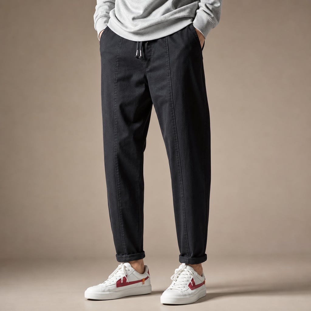 Tapered Cargo Pants Drawstring Waist Relaxed Fit Black – Product Photo