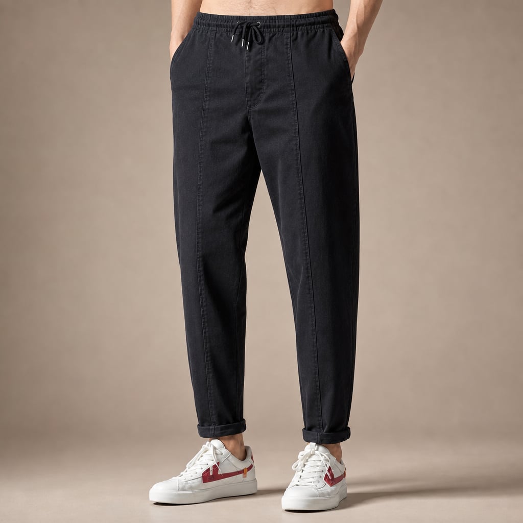Tapered Cargo Pants Drawstring Waist Relaxed Fit Black – Product Photo