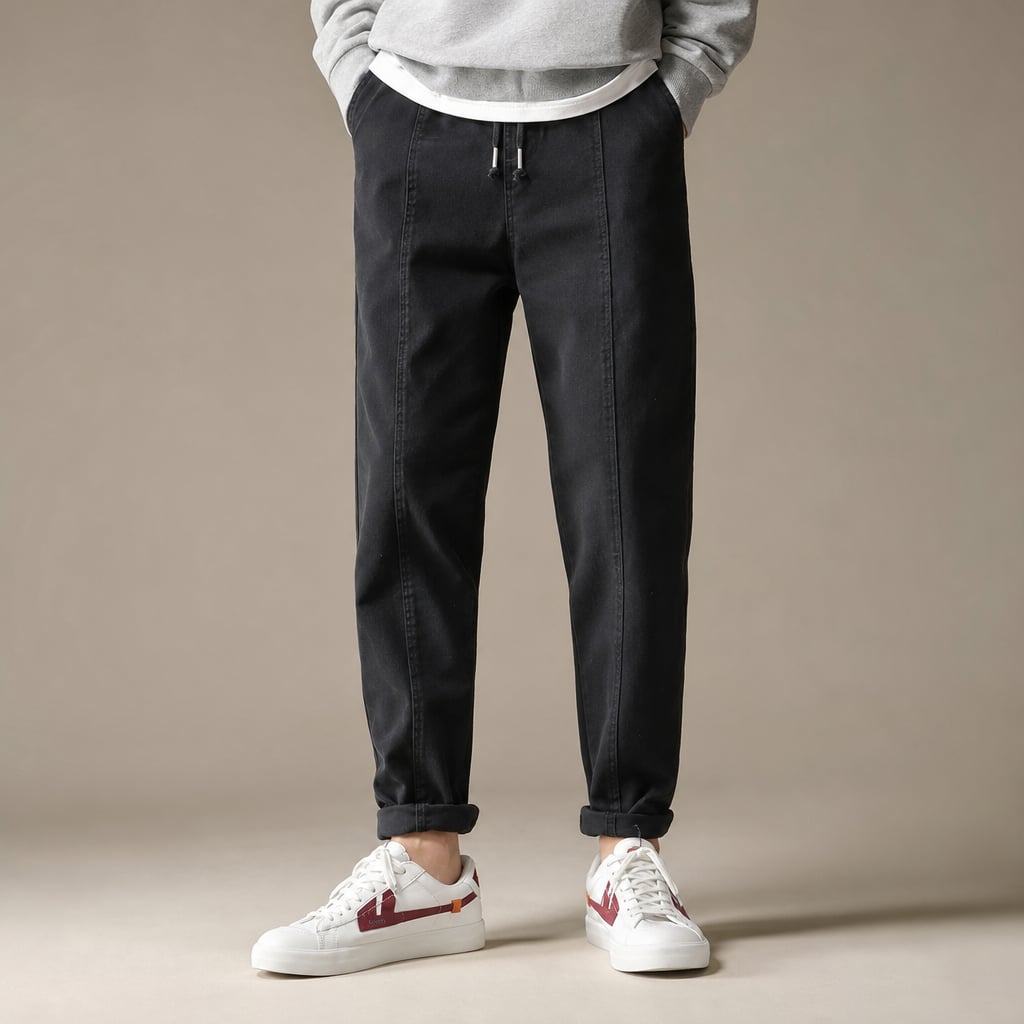 Tapered Cargo Pants Drawstring Waist Relaxed Fit in Black – Tarlano Premium Menswear