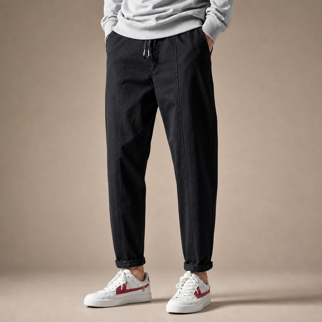 Tapered Cargo Pants Drawstring Waist Relaxed Fit in Black – Tarlano Premium Menswear