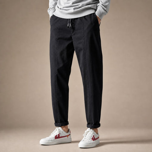 Tapered Cargo Pants Drawstring Waist Relaxed Fit in Black – Tarlano Premium Menswear