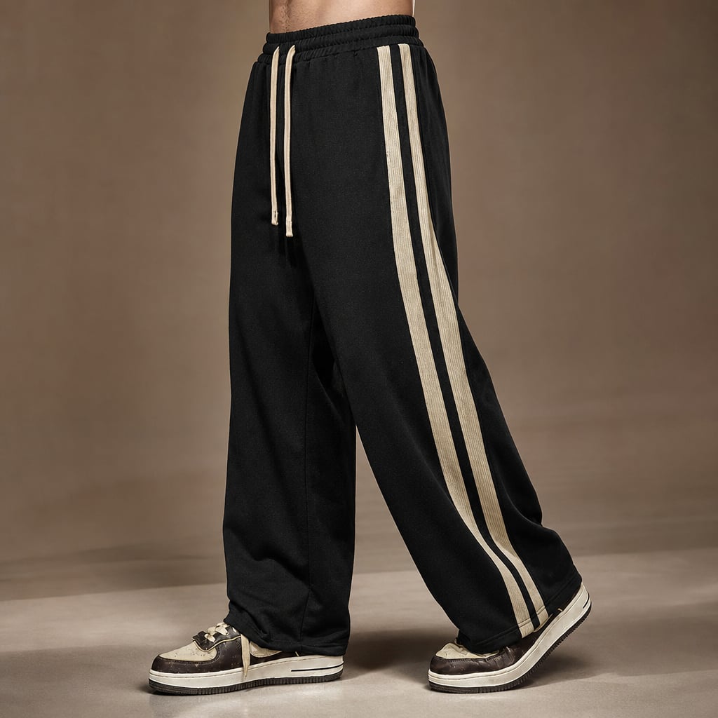 Wide Leg Cargo Pants Corduroy Relaxed Fit Black – Side Angle View