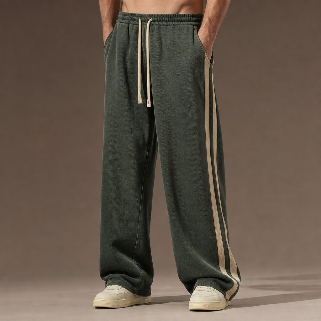 Wide Leg Cargo Pants Corduroy Relaxed Fit Green – Product Photo