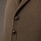 Herringbone Waistcoat Structured Lapel Chain Detail Coffee – Fabric and Detail Close-Up