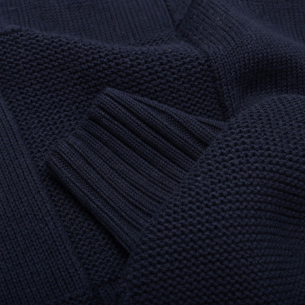 Alderbrook Knit Sweater Navy – Fabric and Detail Close-Up