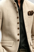 Alderon | Herringbone Blazer Stand Collar Beige – Product Photo