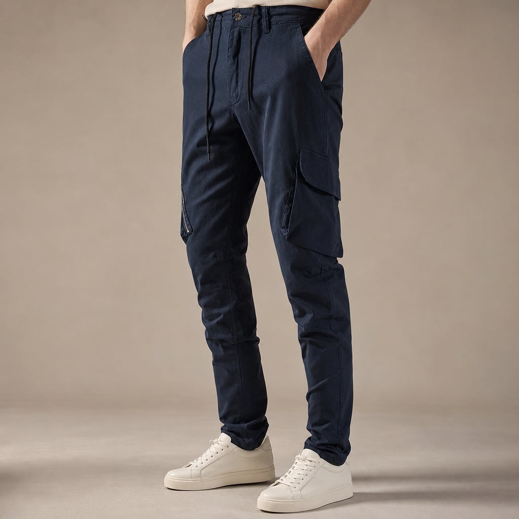 Cargo Pants Cotton Heritage Fit Dark Blue – Side Angle View