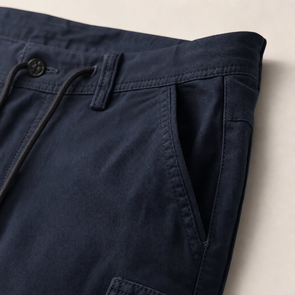 Cargo Pants Cotton Heritage Fit Dark Blue – Fabric and Detail Close-Up