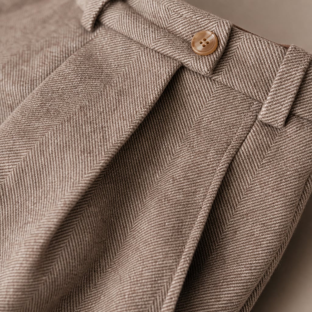Chino Pants Slim Fit Stretch Woven Brown – Fabric and Detail Close-Up