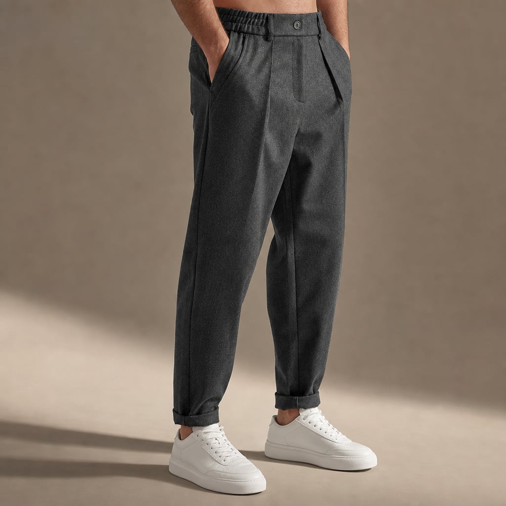 Chino Pants Mélange Stretch Business Casual Gray – Side Angle View