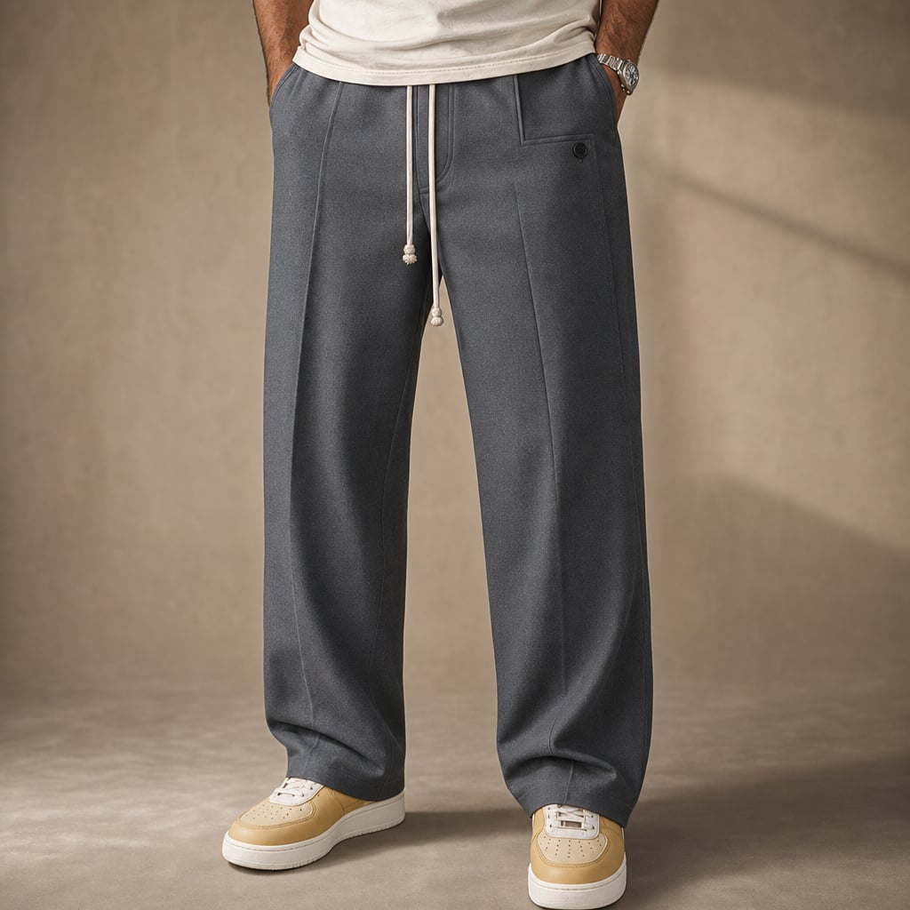 Cargo Pants Wide Leg Cotton Drawstring Waist Gray – Product Photo