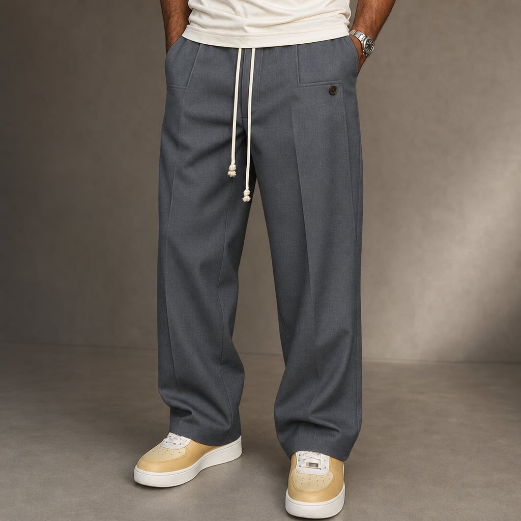 Cargo Pants Wide Leg Cotton Drawstring Waist in Gray – Tarlano Premium Menswear
