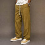 Cargo Pants Wide Leg Cotton Drawstring Waist Khaki – Side Angle View