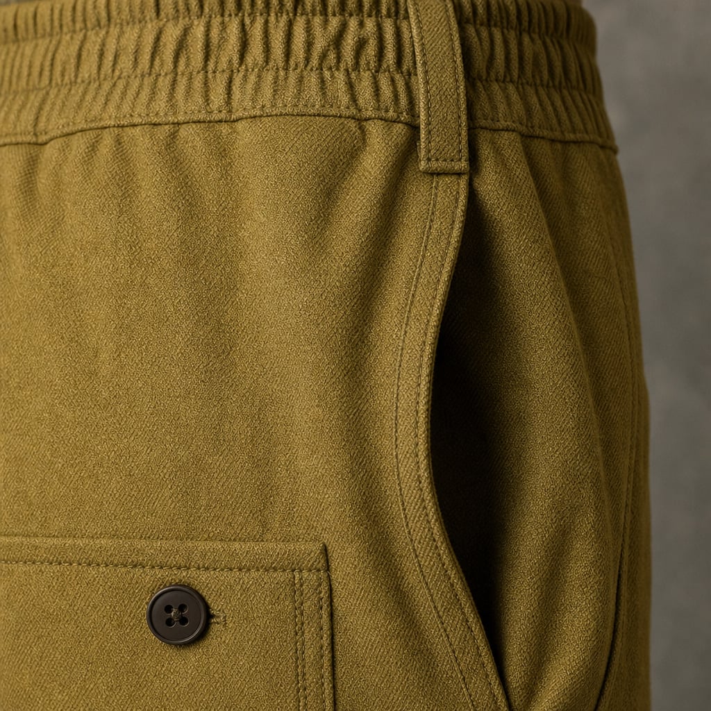 Cargo Pants Wide Leg Cotton Drawstring Waist Khaki – Fabric and Detail Close-Up