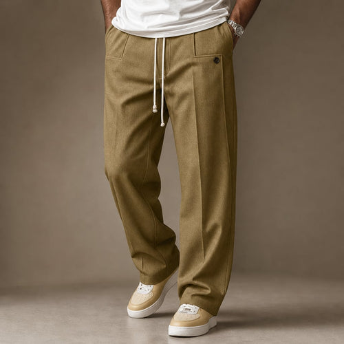Cargo Pants Wide Leg Cotton Drawstring Waist Khaki – Product Photo