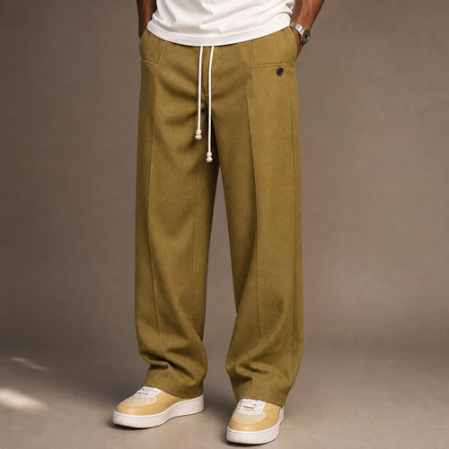 Cargo Pants Wide Leg Cotton Drawstring Waist in Khaki – Tarlano Premium Menswear