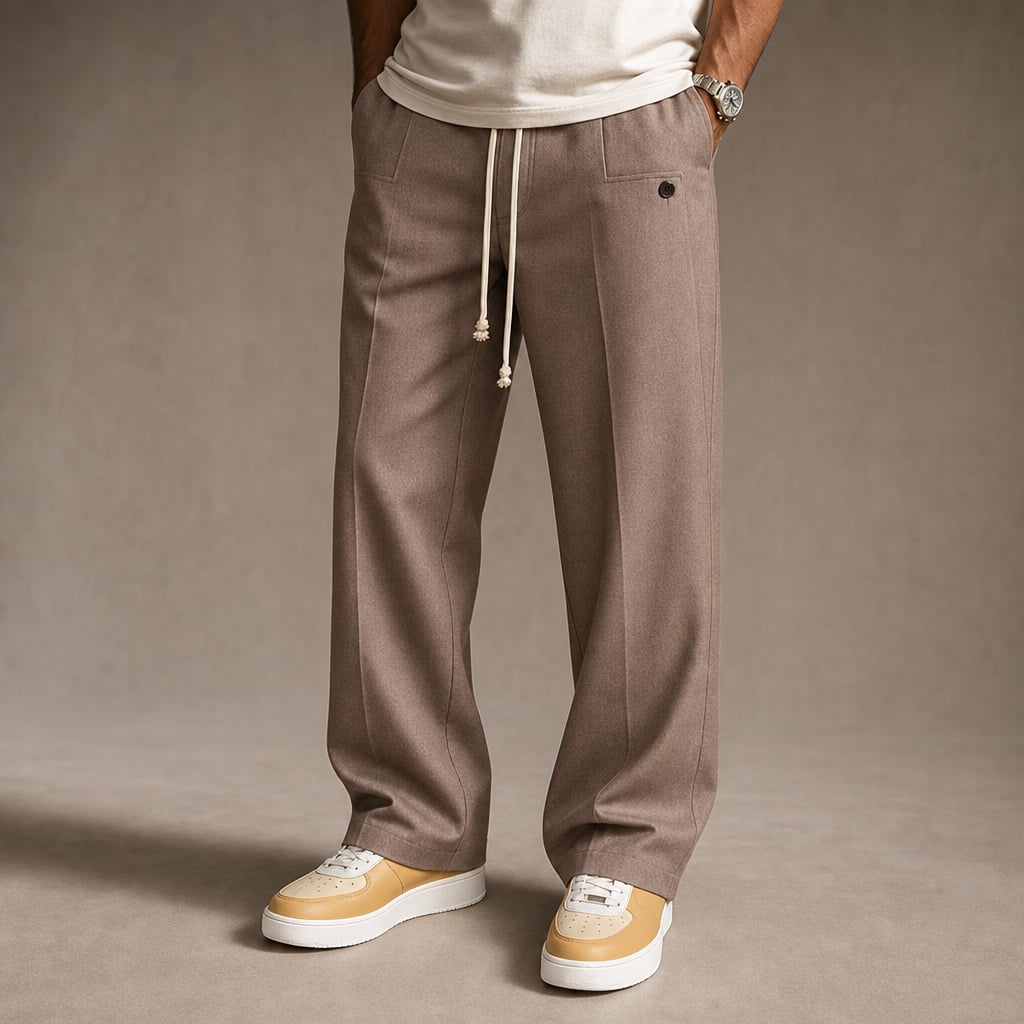 Cargo Pants Wide Leg Cotton Drawstring Waist Light Brown – Product Photo
