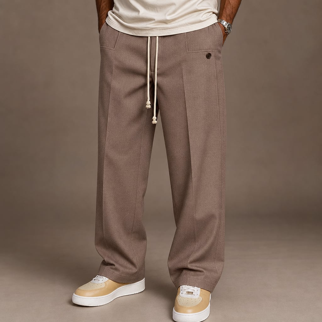 Cargo Pants Wide Leg Cotton Drawstring Waist in Light Brown – Tarlano Premium Menswear