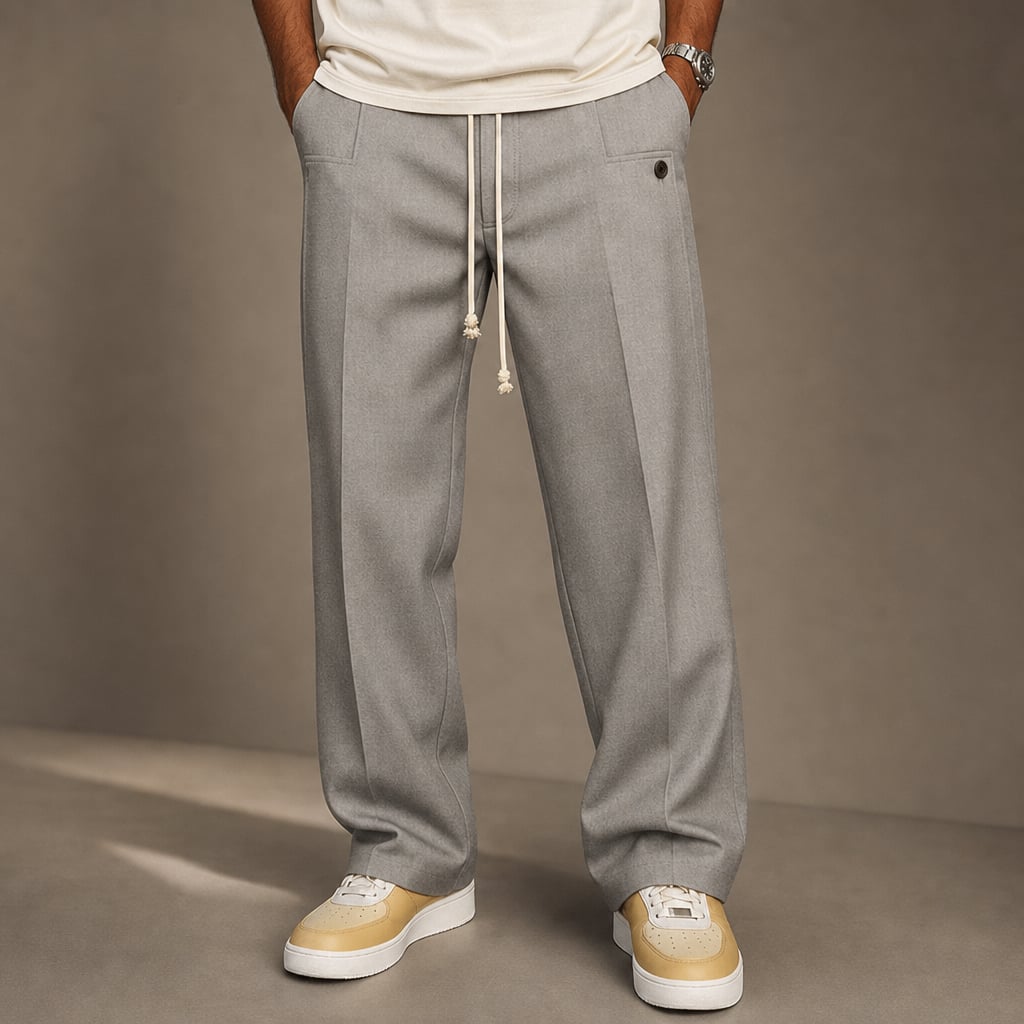 Cargo Pants Wide Leg Cotton Drawstring Waist in Light Gray – Tarlano Premium Menswear