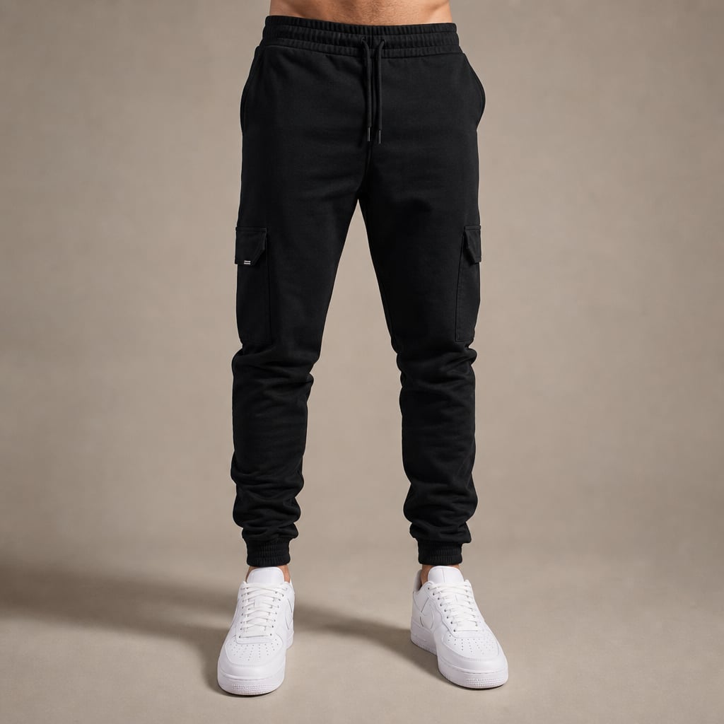 Cargo Pants Cotton Blend Jogger Drawstring Waist in Black – Tarlano Premium Menswear