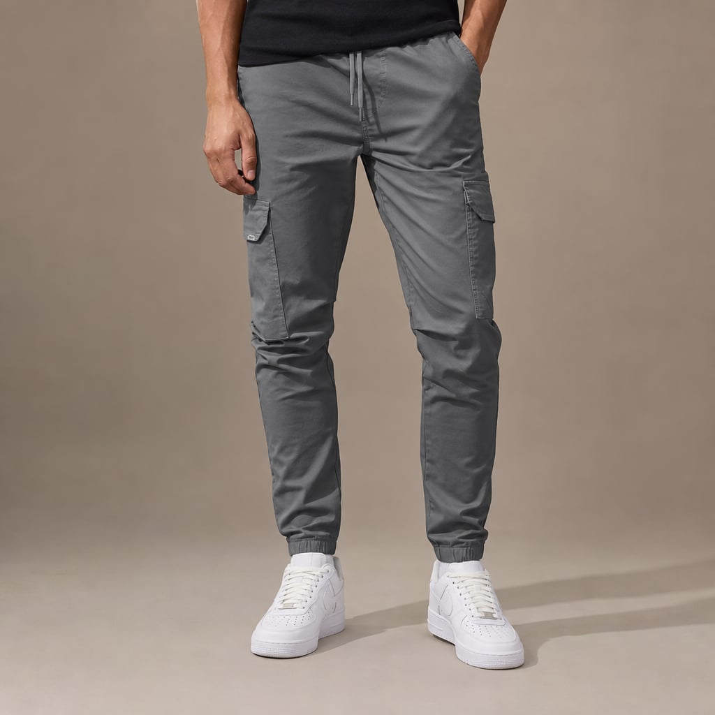 Cargo Pants Cotton Blend Jogger Drawstring Waist Dark Gray – Product Photo