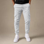 Cargo Pants Cotton Blend Jogger Drawstring Waist Light Gray – Product Photo