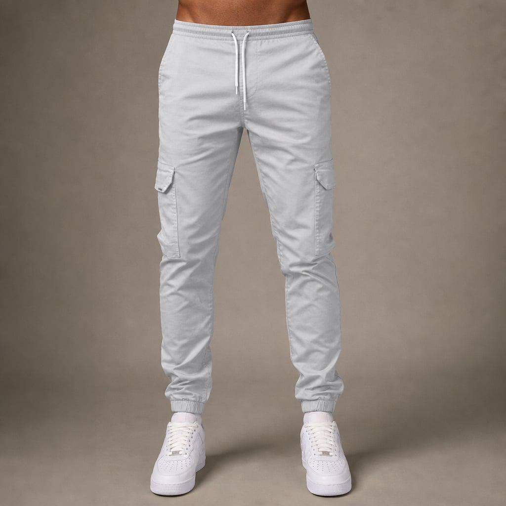 Cargo Pants Cotton Blend Jogger Drawstring Waist in Light Gray – Tarlano Premium Menswear