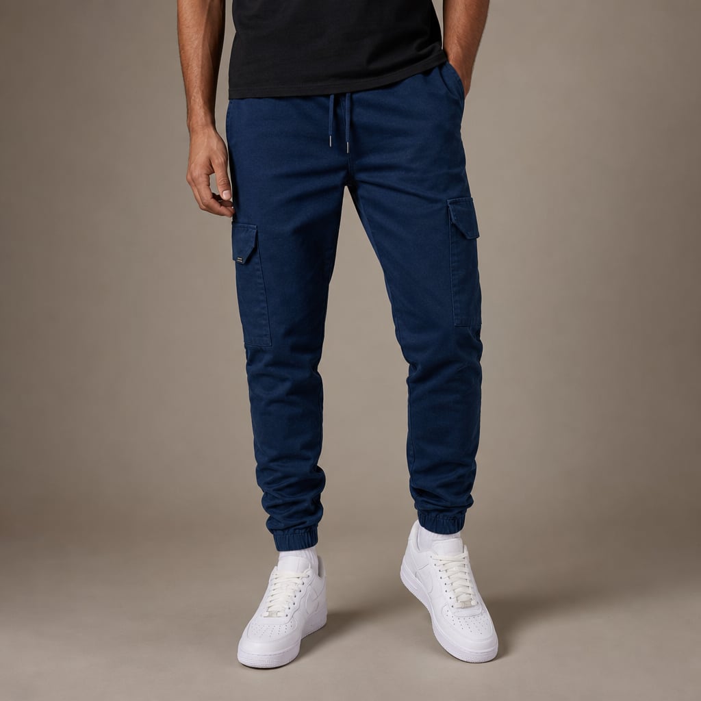 Cargo Pants Cotton Blend Jogger Drawstring Waist Navy Blue – Product Photo