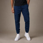 Cargo Pants Cotton Blend Jogger Drawstring Waist Navy Blue – Product Photo