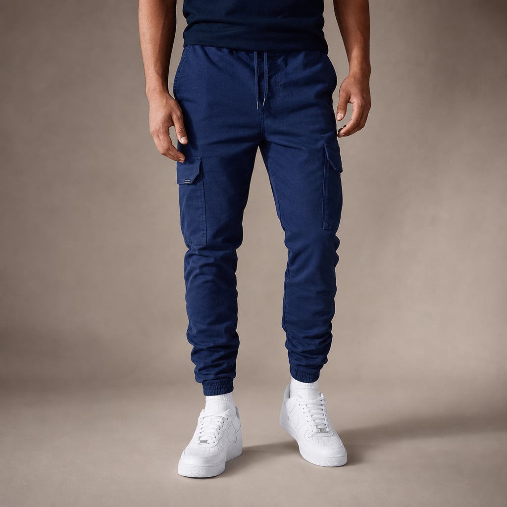 Cargo Pants Cotton Blend Jogger Drawstring Waist in Navy Blue – Tarlano Premium Menswear