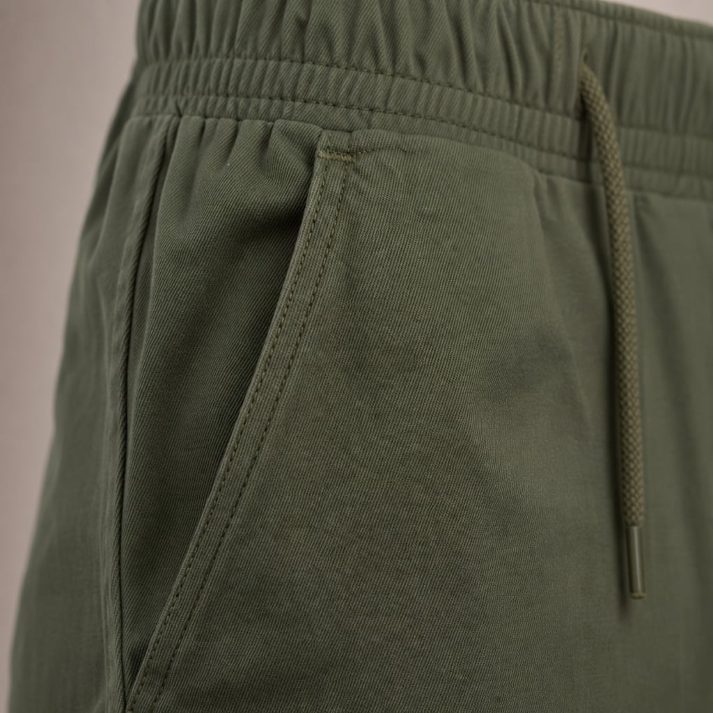 Cargo Pants Cotton Blend Jogger Drawstring Waist Olive Green – Fabric and Detail Close-Up