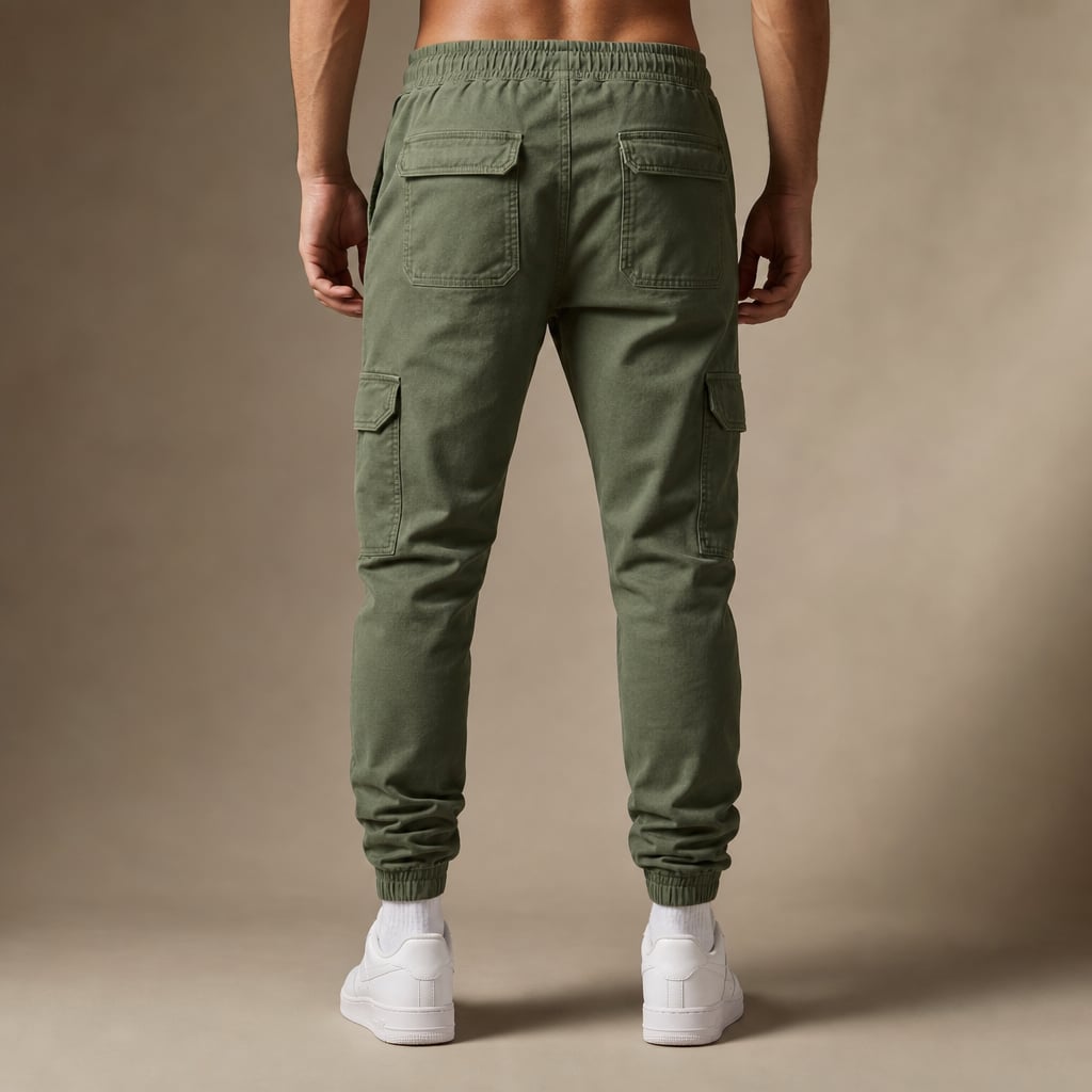 Cargo Pants Cotton Blend Jogger Drawstring Waist Olive Green – Full Look