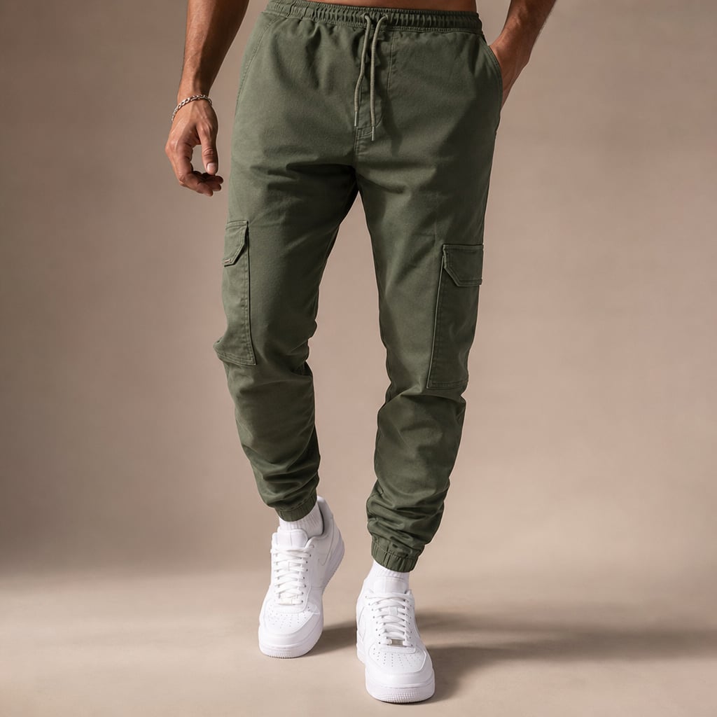 Cargo Pants Cotton Blend Jogger Drawstring Waist Olive Green – Product Photo