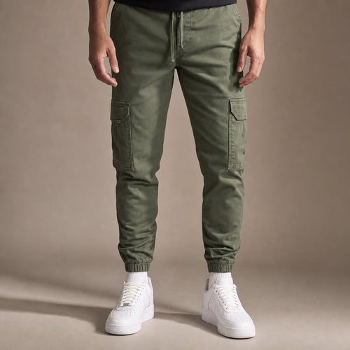 Cargo Pants Cotton Blend Jogger Drawstring Waist in Olive Green – Tarlano Premium Menswear