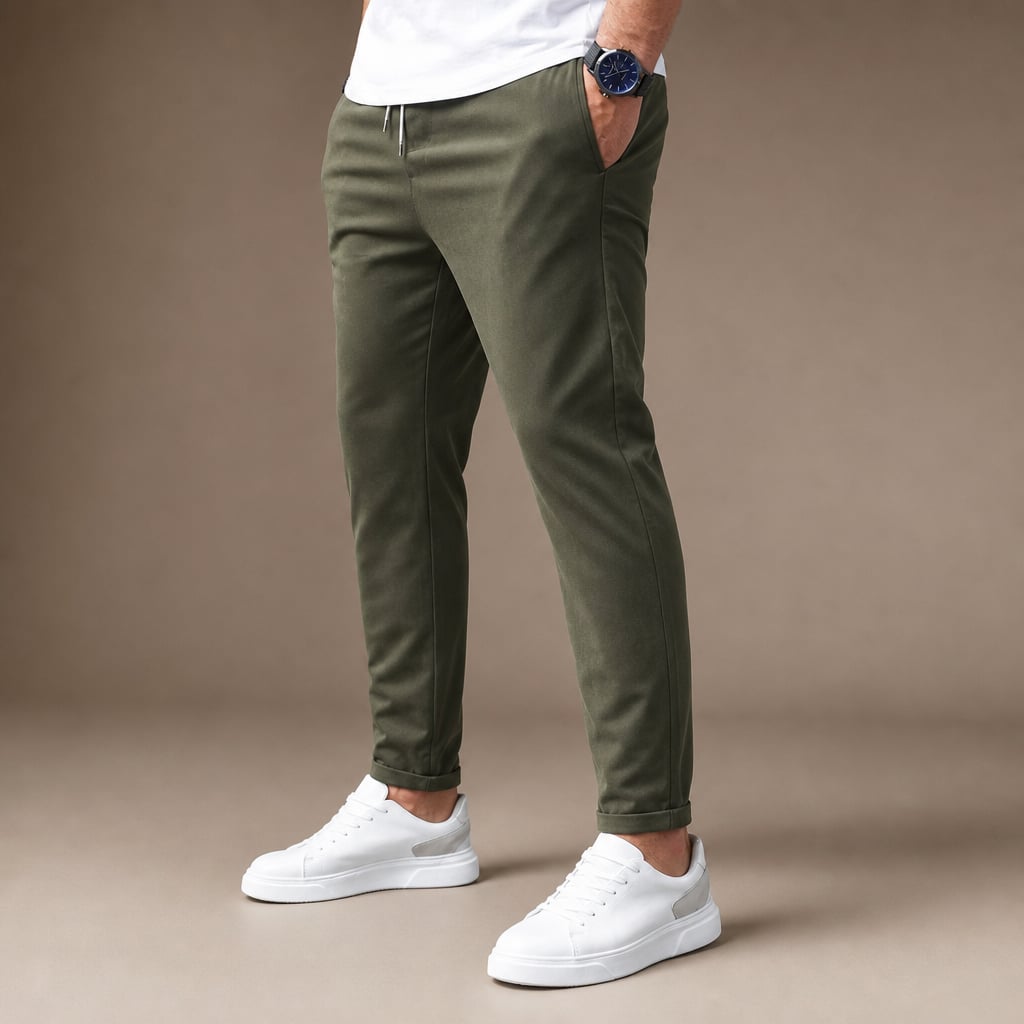 Chino Pants Slim Fit Stretch Army Green – Side Angle View