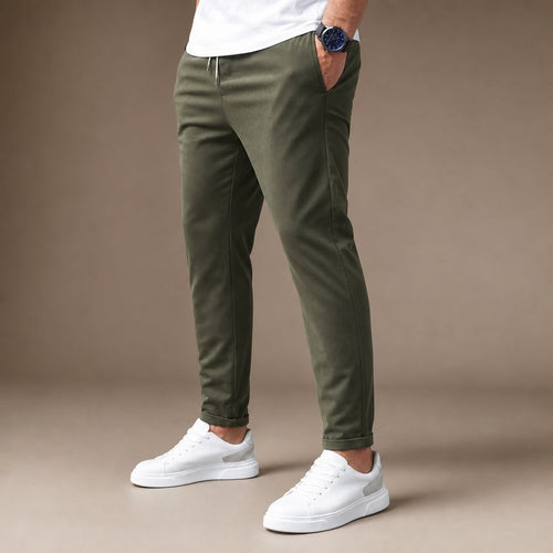 Chino Pants Slim Fit Stretch Army Green – Side Angle View