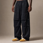Wide Leg Cargo Pants Drawstring Relaxed Fit Black – Product Photo