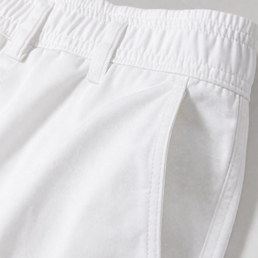 Wide Leg Cargo Pants Drawstring Relaxed Fit White – Fabric and Detail Close-Up