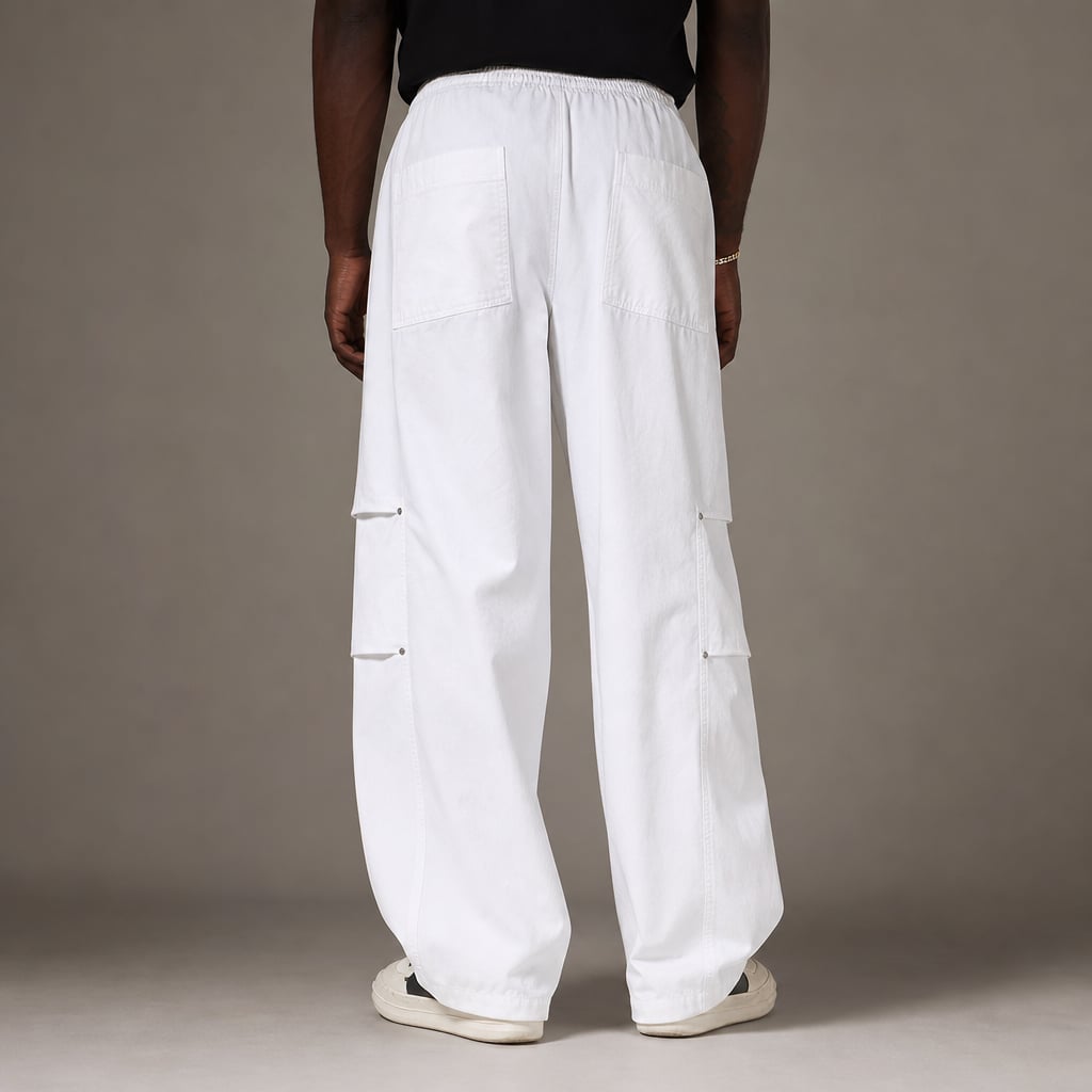 Wide Leg Cargo Pants Drawstring Relaxed Fit White – Full Look