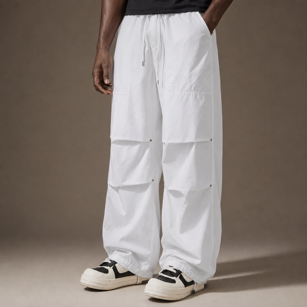 Wide Leg Cargo Pants Drawstring Relaxed Fit White – Product Photo