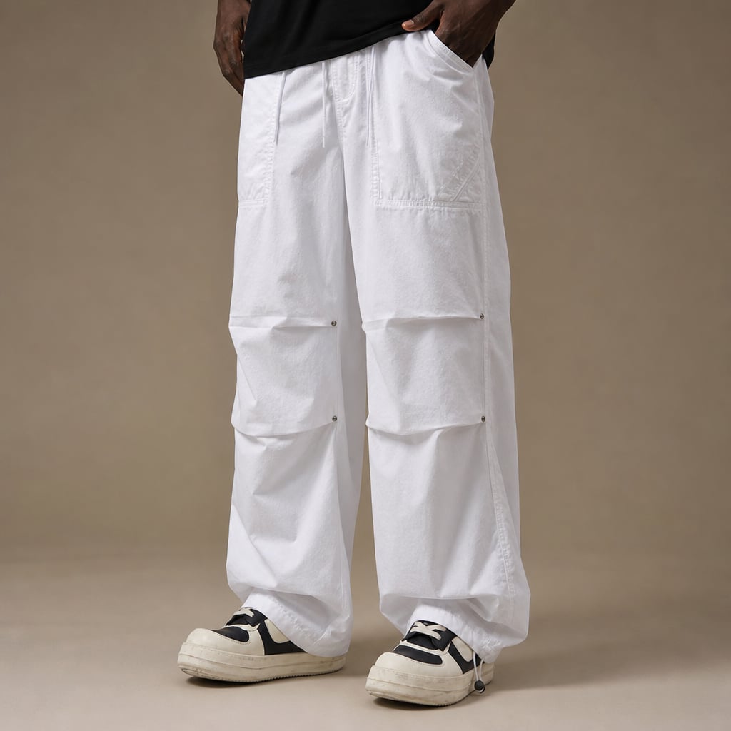 Wide Leg Cargo Pants Drawstring Relaxed Fit in White – Tarlano Premium Menswear
