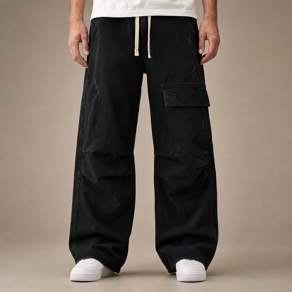 Cargo Pants Wide Leg Relaxed Fit Black – Product Photo