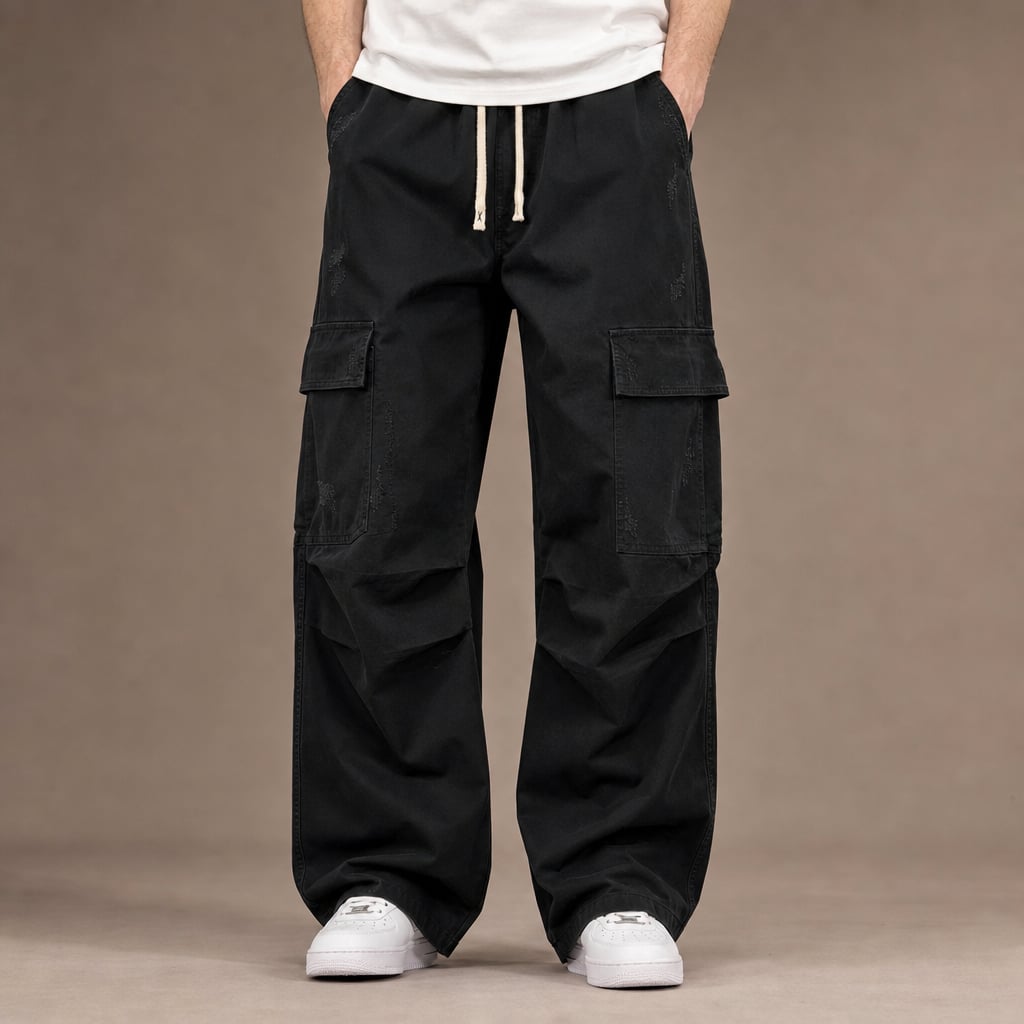 Cargo Pants Wide Leg Relaxed Fit in Black – Tarlano Premium Menswear